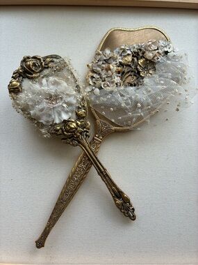 Vintage Antique handheld mirror and brush